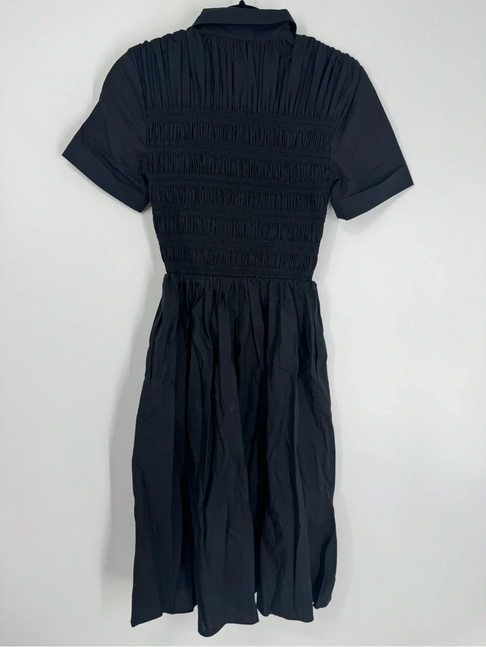 NWT J. Crew Petite Elsie Shirt-Dress Cotton Poplin Black Smocked Button Size XSP